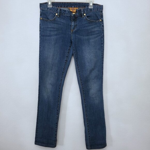 Tory Burch Slouchy Slim Gold Logo Hardware Low-Rise Y2K Women's Jeans Size 27 - Picture 1 of 14